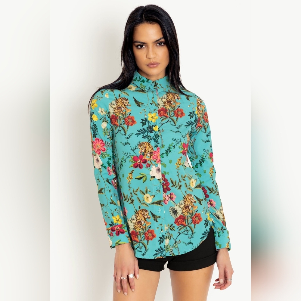 BM S Tropical Tiger Long Sleeve Business Time Shirt